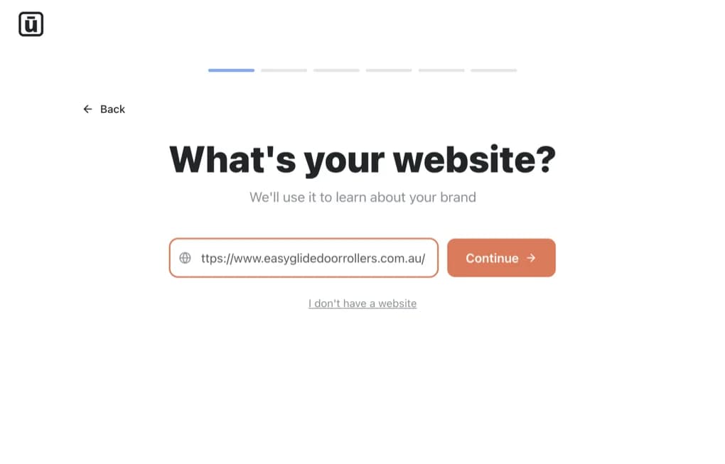 Wahlu onboarding — enter your website to set up your brand