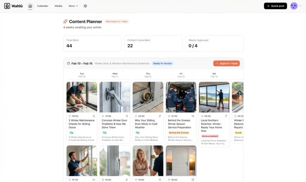 Wahlu Content Planner with AI-generated posts ready for review