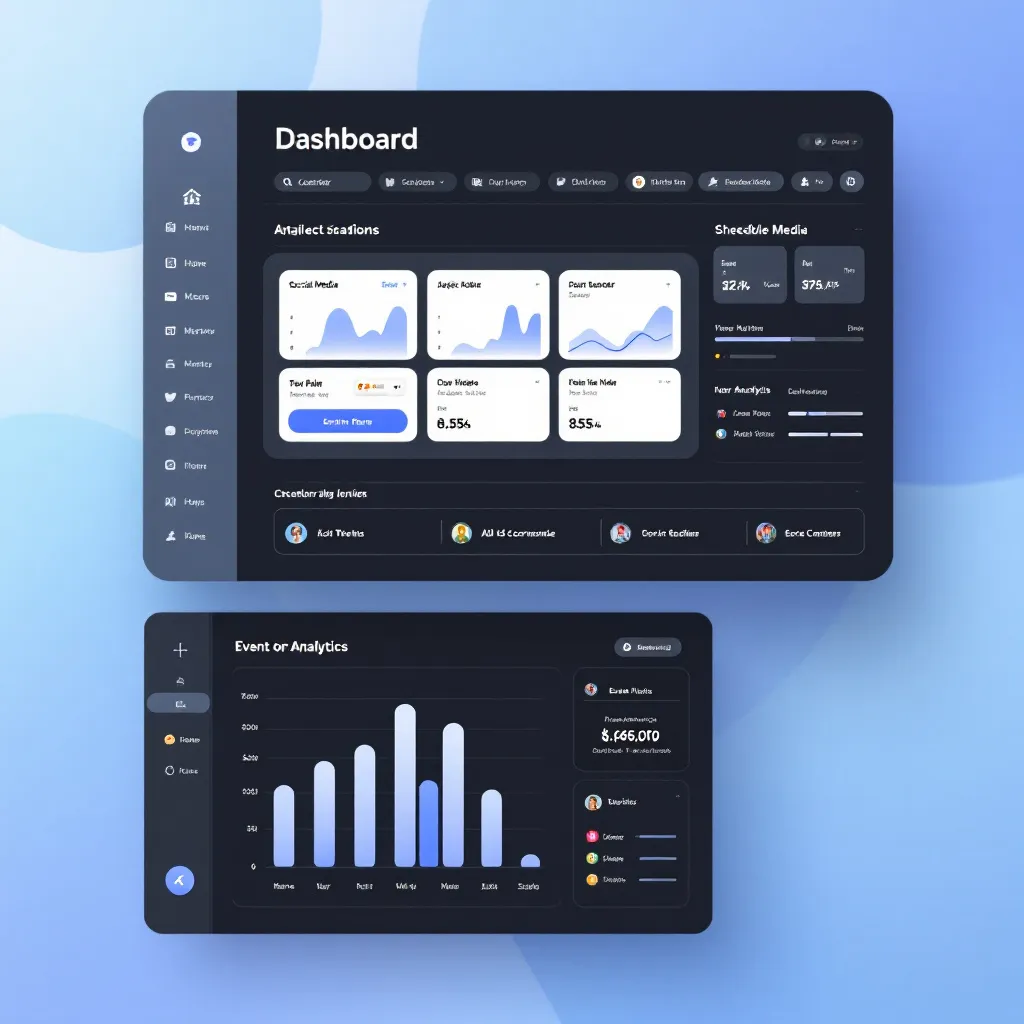 Minimal social media scheduling dashboard interface with clean modern design and subtle blue gradient background