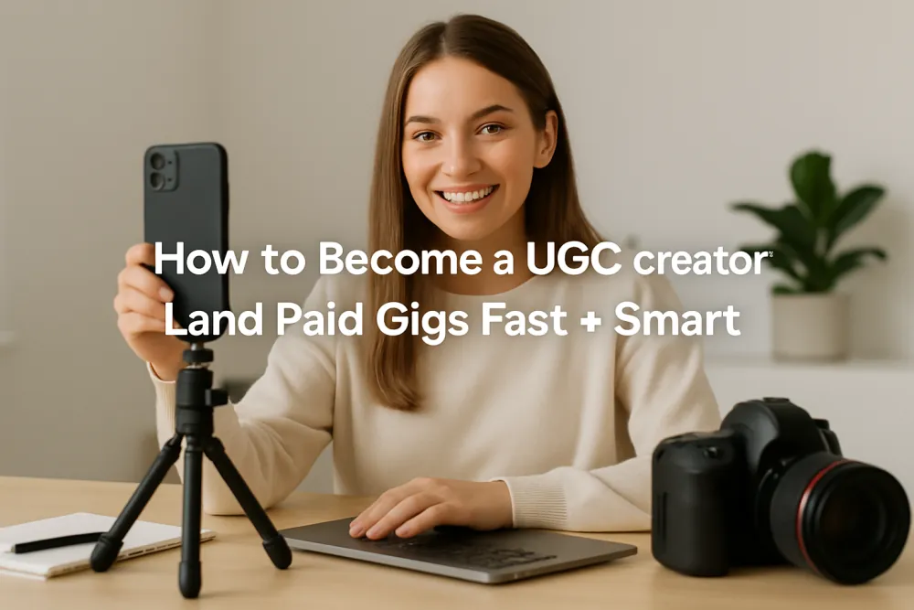 Infographic showing how to become a UGC creator and land paid gigs fast