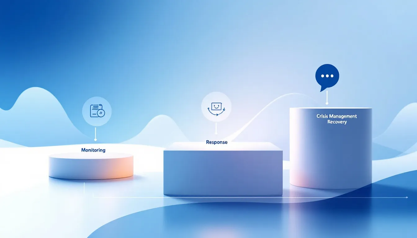 AI-powered crisis management workflow showing monitoring, response, and recovery phases